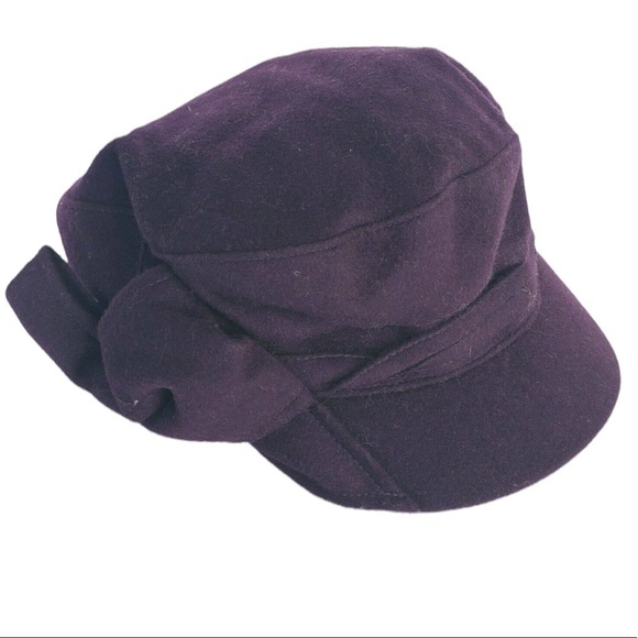 Unbranded Accessories - Unbranded Lambswool Brim Hat One Size Purple Bow Newsboy Cap